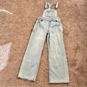 Hollister High Rise Vintage Overall Light Wash Wide Leg Denim Jumpsuit Womens S